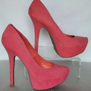 Anne Michelle Pink Suede Platform Heels 8